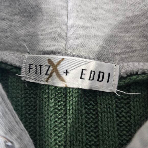 New Fitz+Eddi Color Block Mix Media Crop Sweater with Hood Green Brown Blue Gray - Picture 5 of 9
